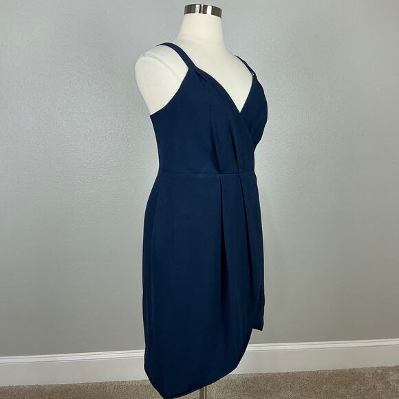 Dress the Population Women's Cocktail Dress Size 1X Navy Blue Sheath Wrap Mini - Picture 3 of 13
